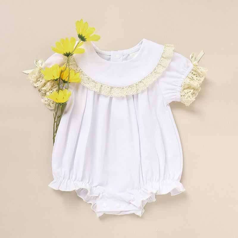 Baby Girl White Lace Romper Soft & Stylish Short Sleeve Bubble Jumpsuit