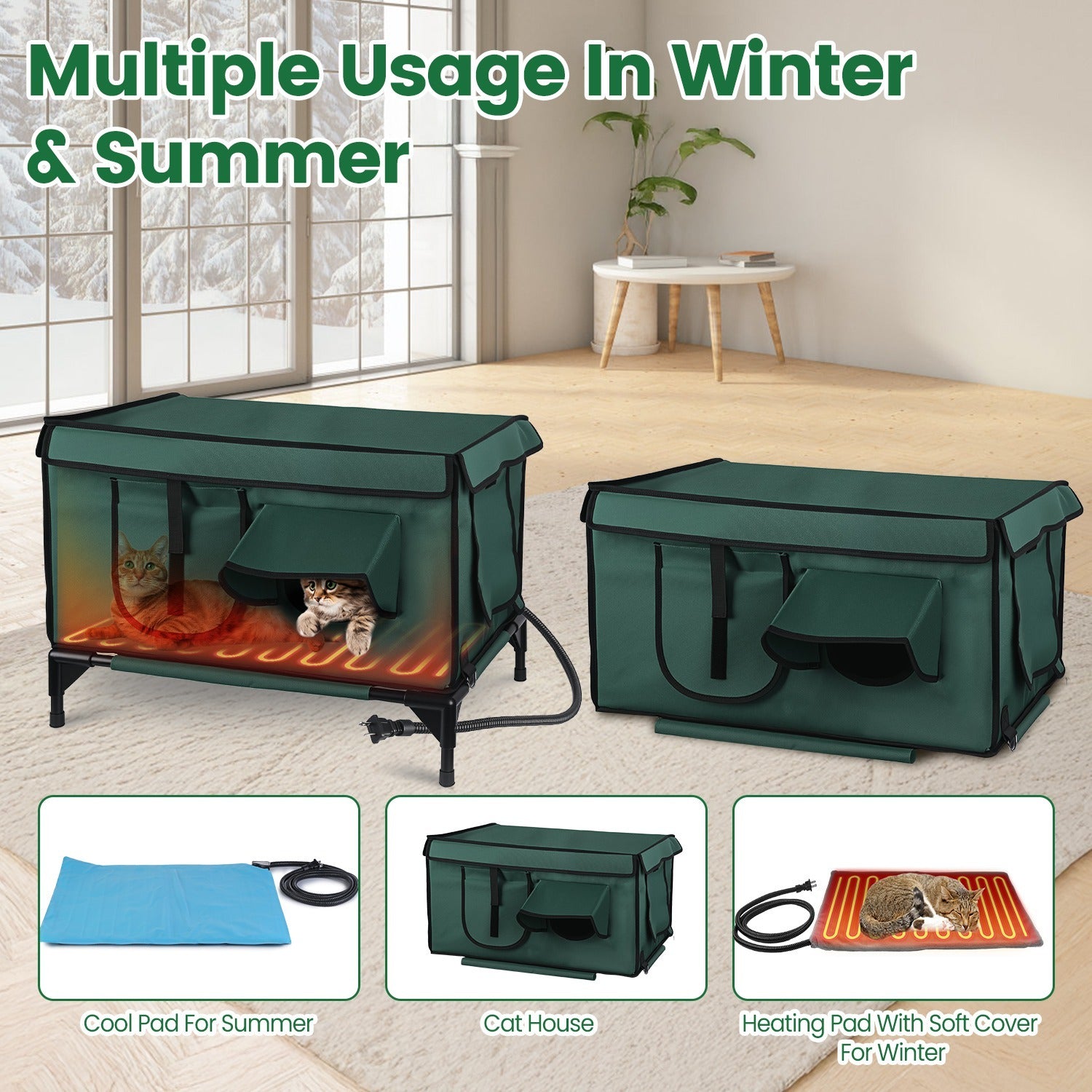 Waterproof Heated Cat House Outdoor Weatherproof Insulated Kitty Shelter for Feral Cat Heated-Chew Cord