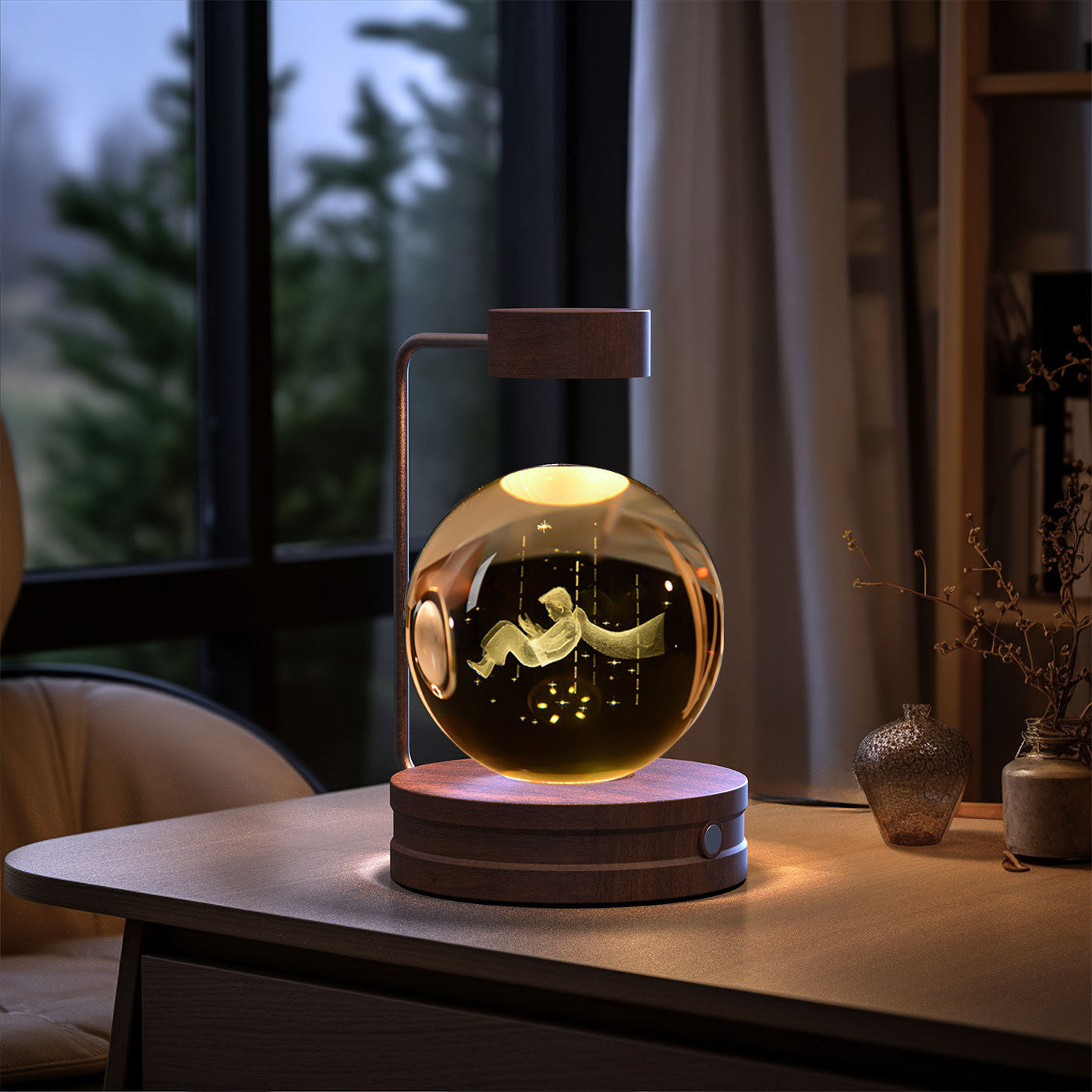 Crystal Ball Cosmic Indoor Night Light USB Power Warm Bedside Light Birthday Gift Night Lamp