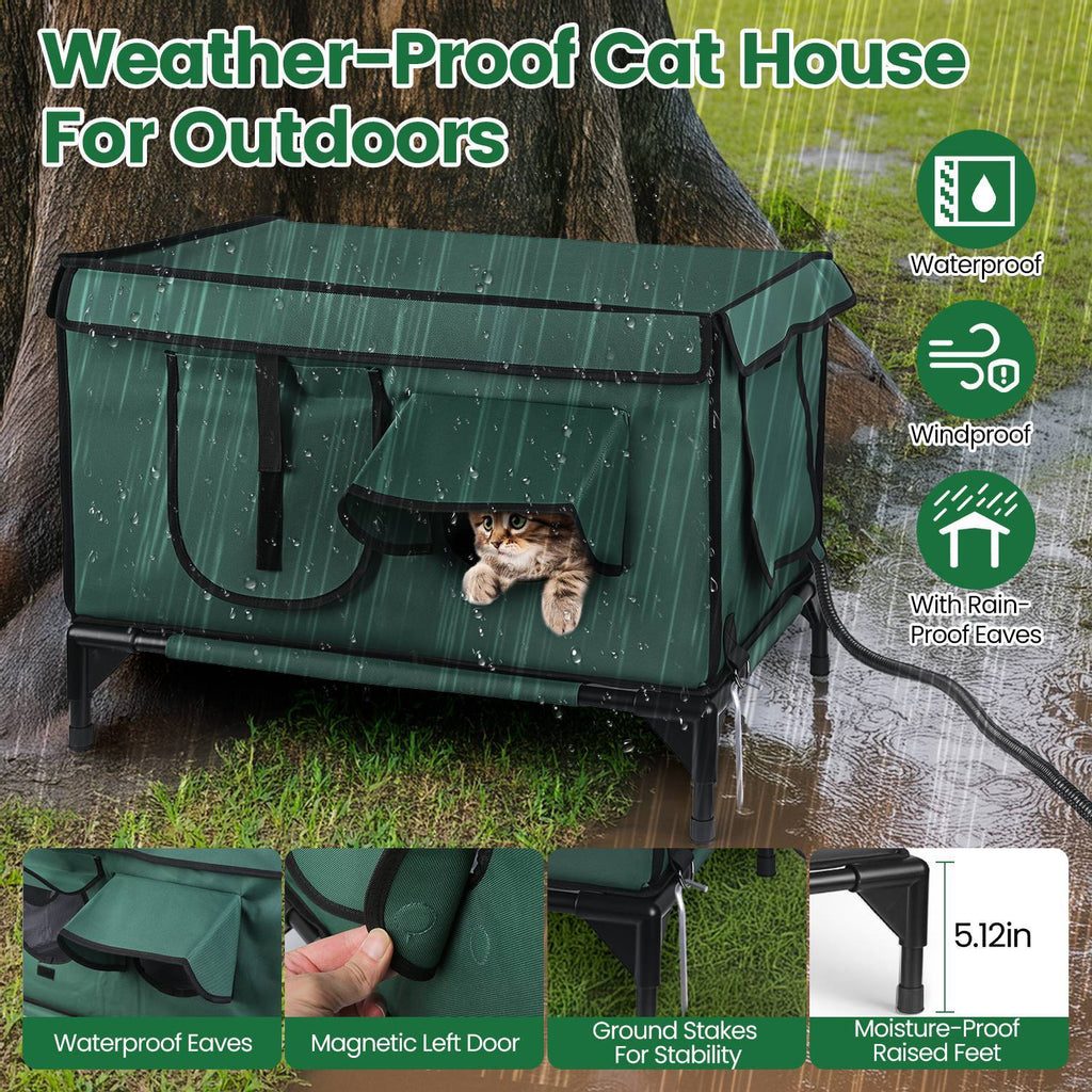 Waterproof Heated Cat House Outdoor Weatherproof Insulated Kitty Shelter for Feral Cat Heated-Chew Cord