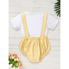 Infant Baby Boy Gentleman Outfit Summer Short Sleeve Crew Neck T  Suspender Romper Jumpsuit Set