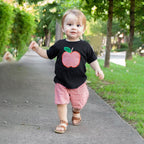 Toddler  Back To School Outfit Summer Applique T-Shirt & Red Gingham Shorts Set