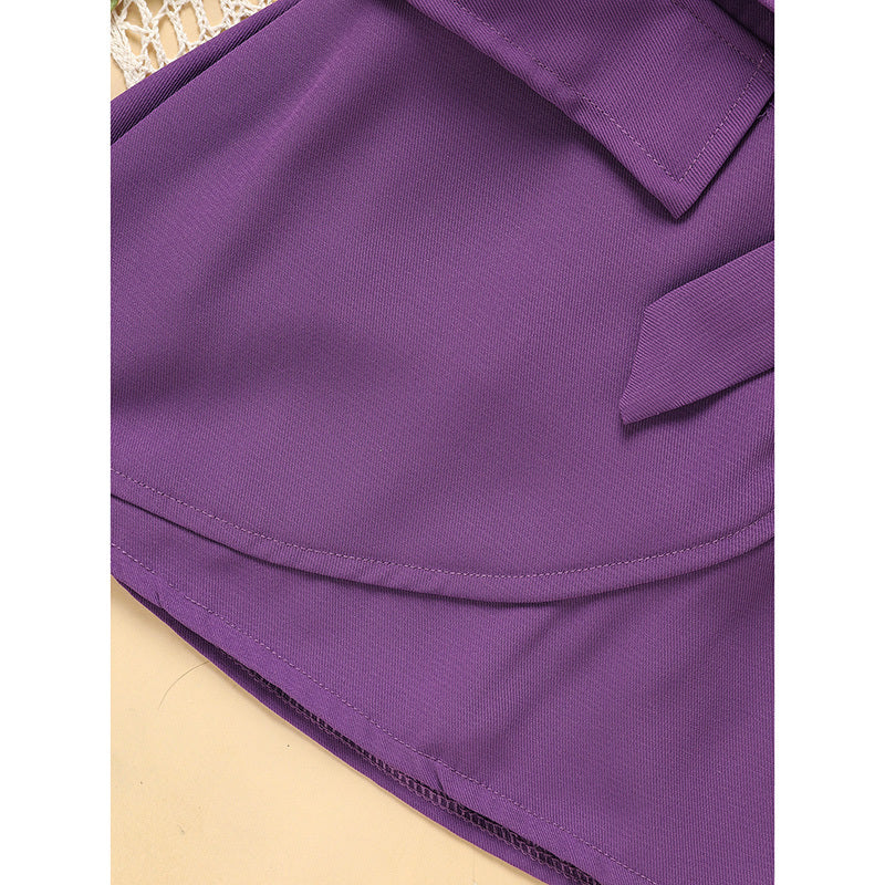 Toddler Girl Purple Rose Print Girls Outfit, Spring Fall Stripe Top With Belt Skirts