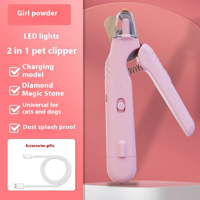 2 In 1 Pet Nail Clippers With Led Light Dog Cat
