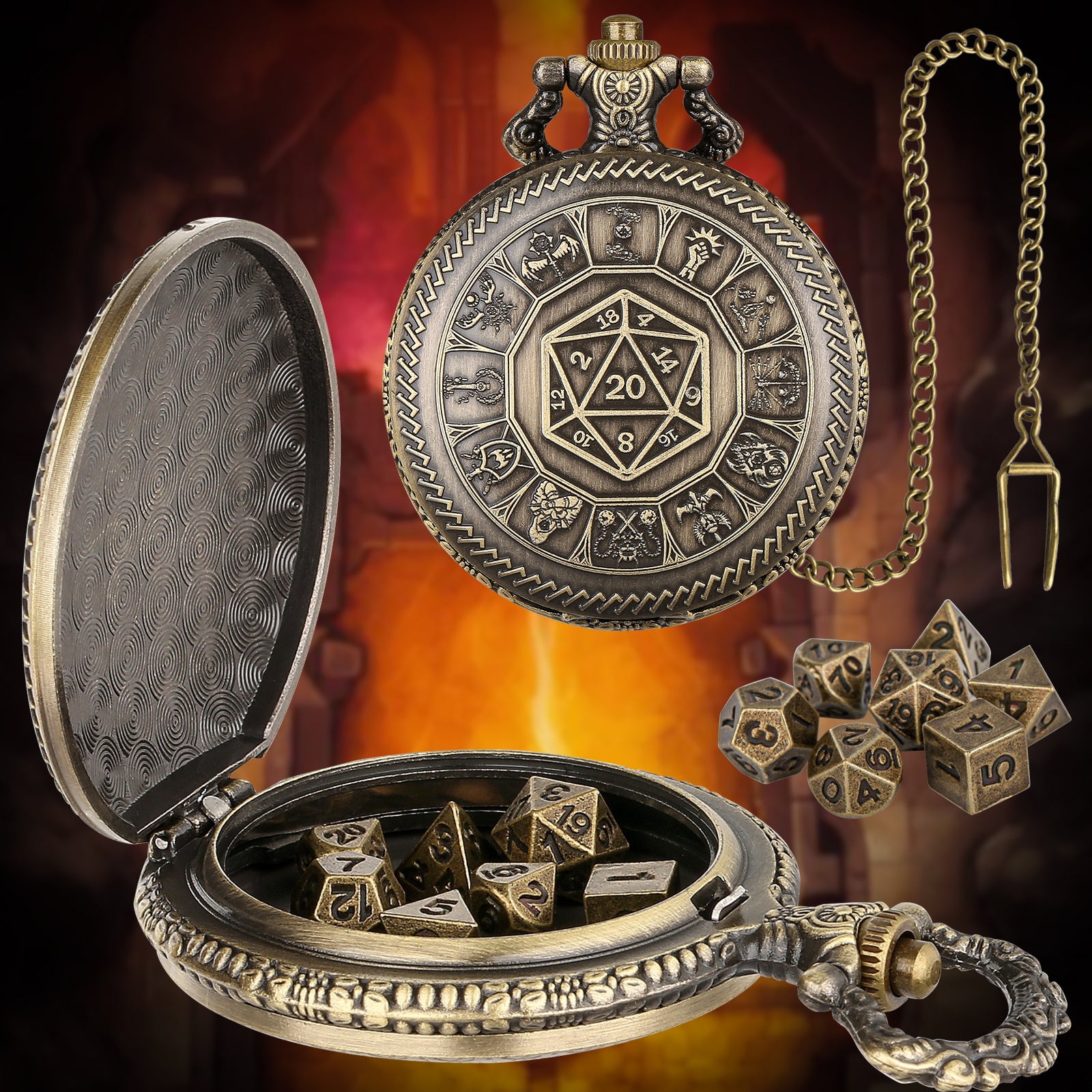 Creative Retro Metal Center Dice Set, Steampunk Pocket Case, Equipped With 7 Mini DND Game Polyhedral Metal Dice, Enhancing RPG Gaming Experience, Providing Collectible Gifts For Board Game Players