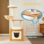 Solid Wood Cat Tree And Tower With Litter Box, Cat Scratching Board And Hammock For Indoor Large Cats