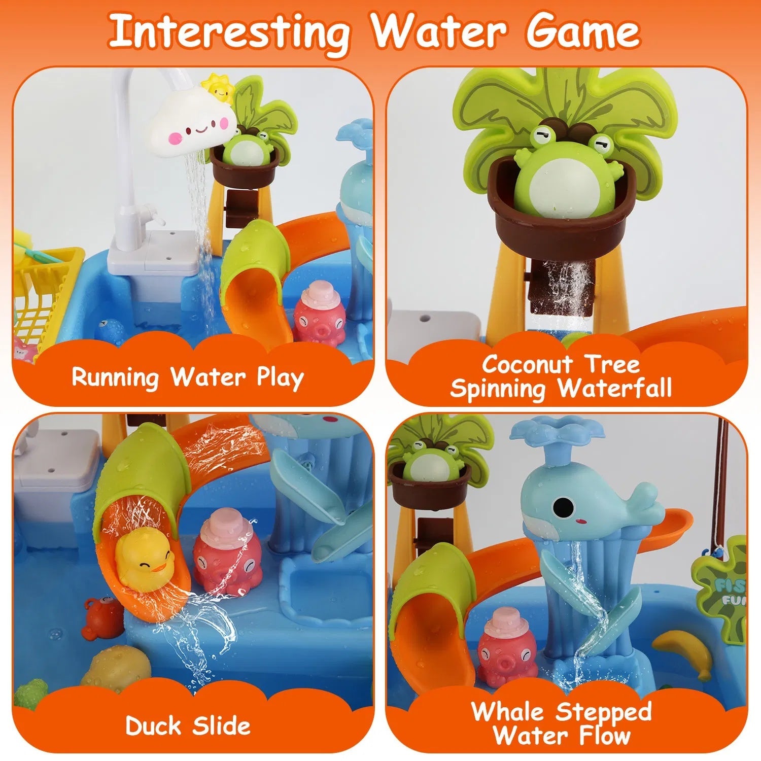 3 In 1 Kitchen Sink Toy With Electric Faucet Water Table Fishing Game