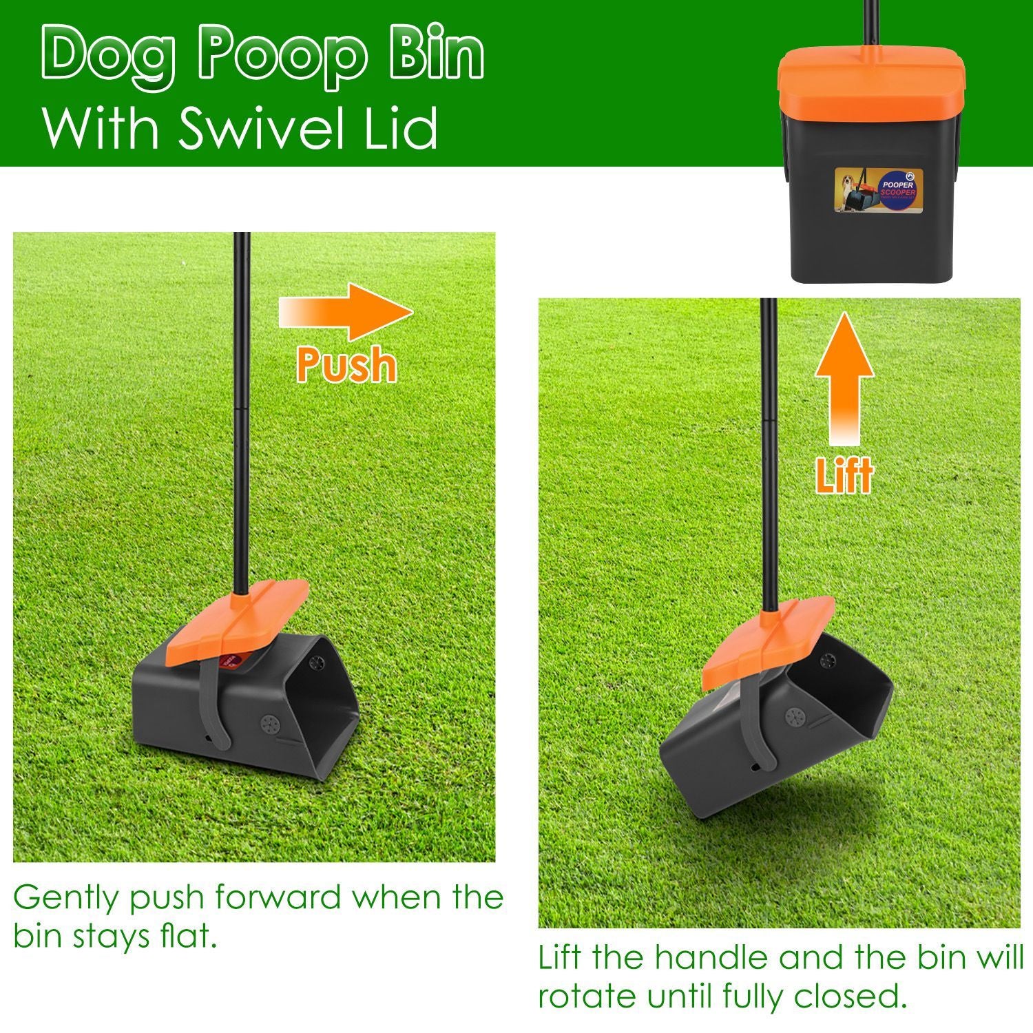 Pooper Scooper Kit Dog Poop Rake & Swiveling Bin