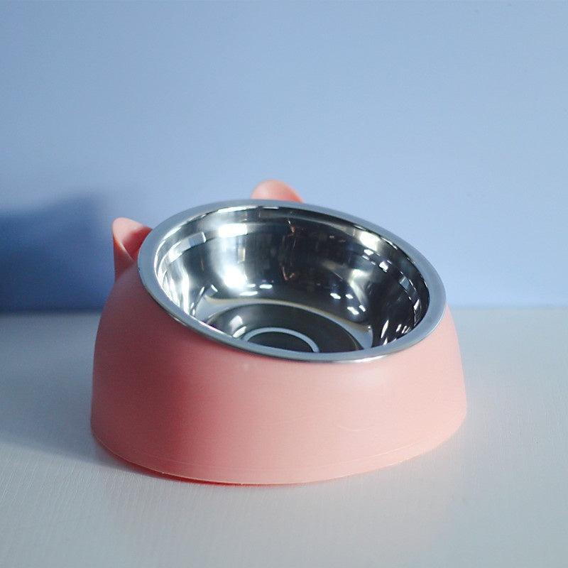 Stainless Steel Bowl Double Bowl Cervical Protection Oblique Mouth Hot Pet Food Basin Supplies