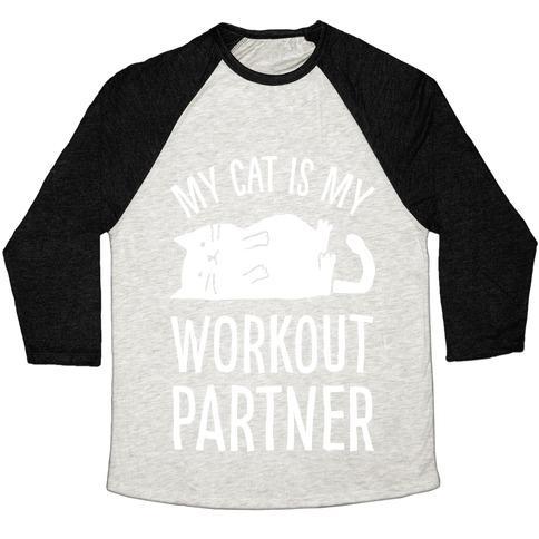 My Cat Is My Workout Partner Unisex Tri-Blend Baseball Tee