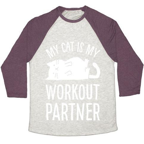 My Cat Is My Workout Partner Unisex Tri-Blend Baseball Tee