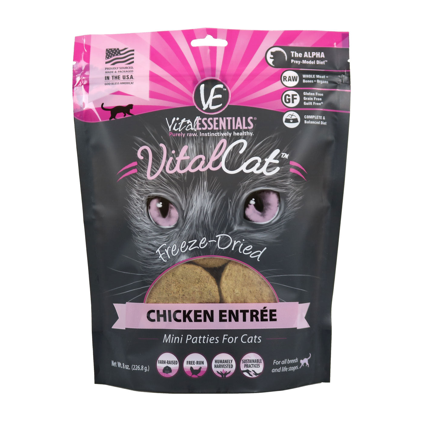 Vital Essentials Cat Freeze Dried Mini Patty Chicken 8 oz.